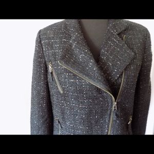 Black and Silver Tweed Moto Jacket